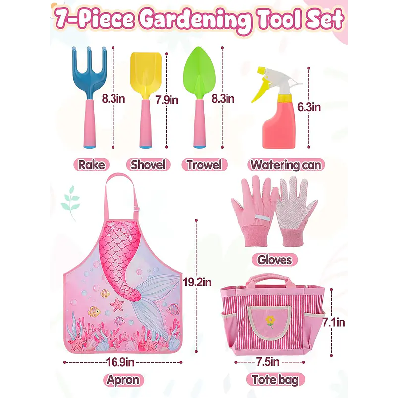 Kit Jardinería Niña Herramientas, Bolso y Delantal Sirena 2