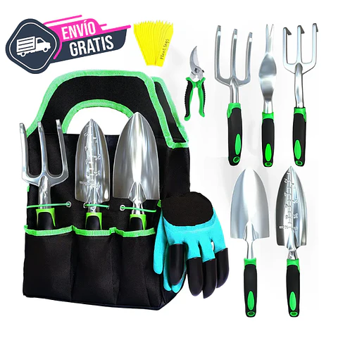 Kit Herramientas de Jardinería Huerto y Cultivo + Bolso Organizador