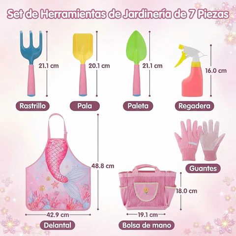 Kit Esencial de Herramientas de Jardinería Para  Niñas, Huerto y Cultivo
