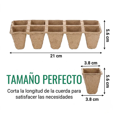 Maceta Papel Organico Biodegradable x5 Piezas x10 celdas Rectagular