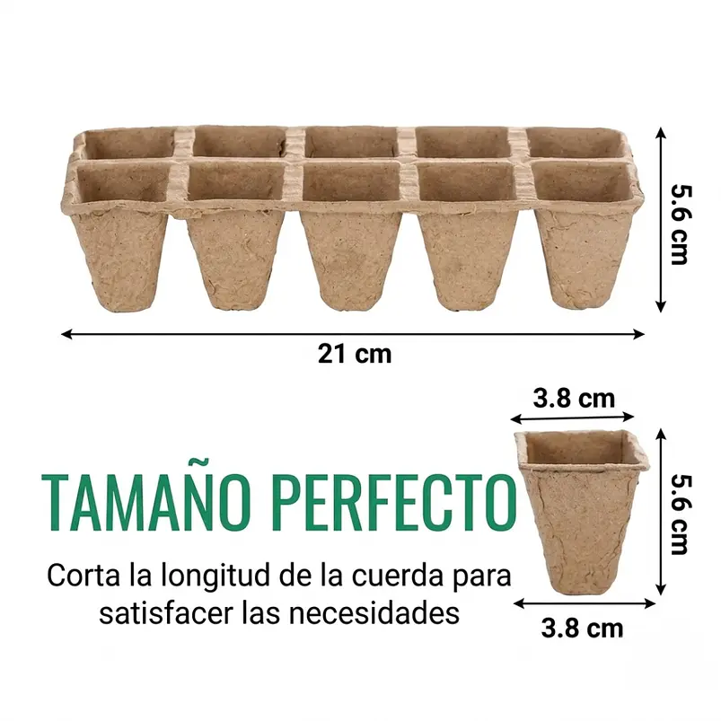 Maceta Papel Organico Biodegradable x5 Piezas x10 celdas Rectagular 2