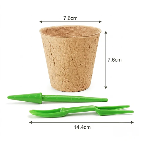 Kit Siembra Macetas Biodegradable x100 Más 20 Etiquetas Más 3 Herramientas