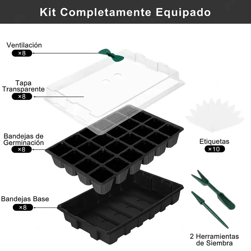 Kit Bandejas De Germinación 24 Celdas Con Cúpula Pack X4 7