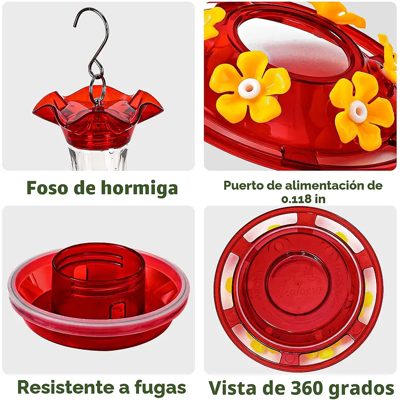 Bebedero De Colibríes Plástico 18 Onzas Con 6 Puertos De Alimentación 8
