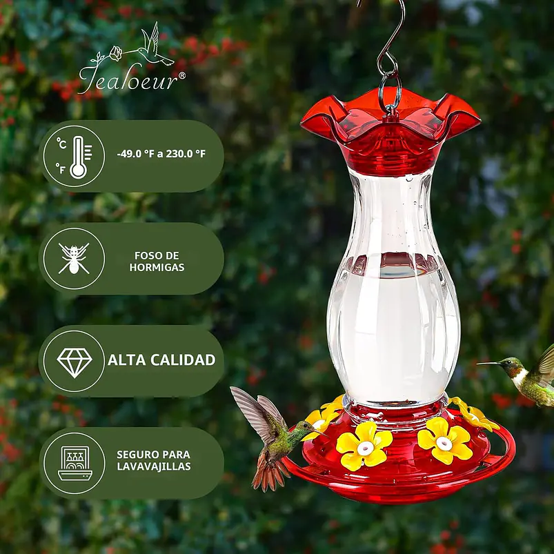 Bebedero De Colibríes Plástico 18 Onzas Con 6 Puertos De Alimentación 9