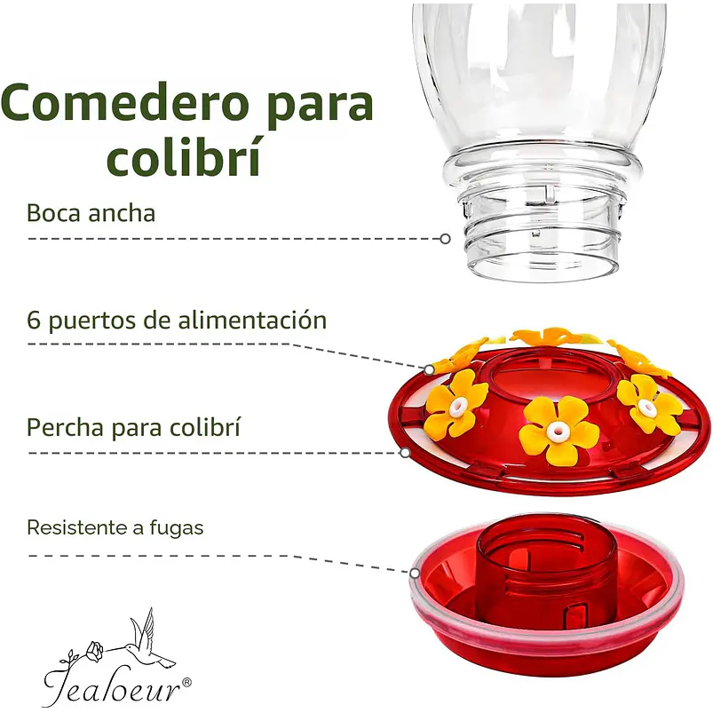 Bebedero De Colibríes Plástico 18 Onzas Con 6 Puertos De Alimentación 10