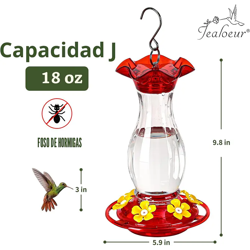 Bebedero De Colibríes Plástico 18 Onzas Con 6 Puertos De Alimentación 12