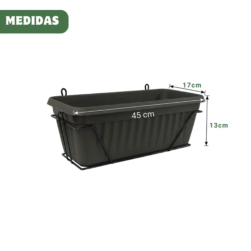 Maceta Plástica Colores Soporte Pared Rectangular 45cm Largo 3
