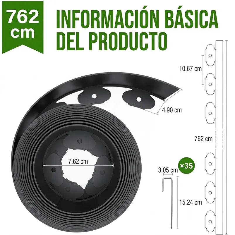 Borde Para Jardín 7.6cm X 7.6metros Con 35 Púas Metálicas 6
