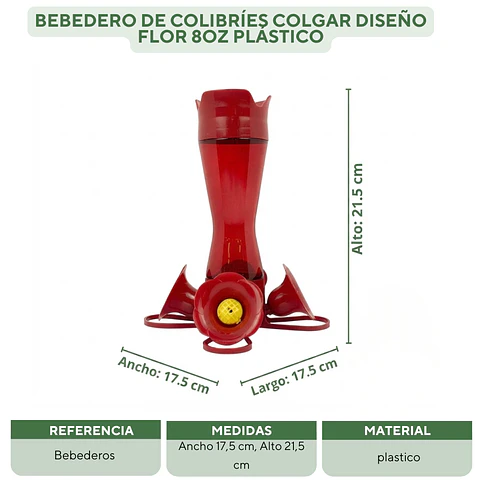 Bebedero De Colibríes Colgar Diseño Flor 8oz Plástico