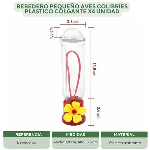 Bebedero Pequeño Aves Colibríes Plástico Colgante x4 Unidad