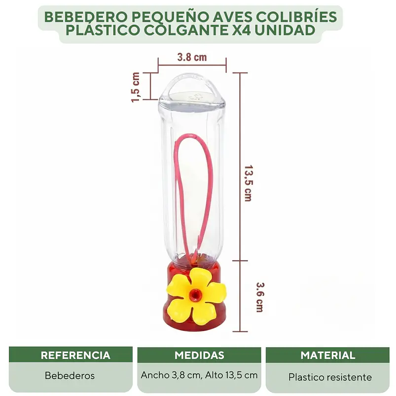Bebedero Pequeño Aves Colibríes Plástico Colgante x4 Unidad 2