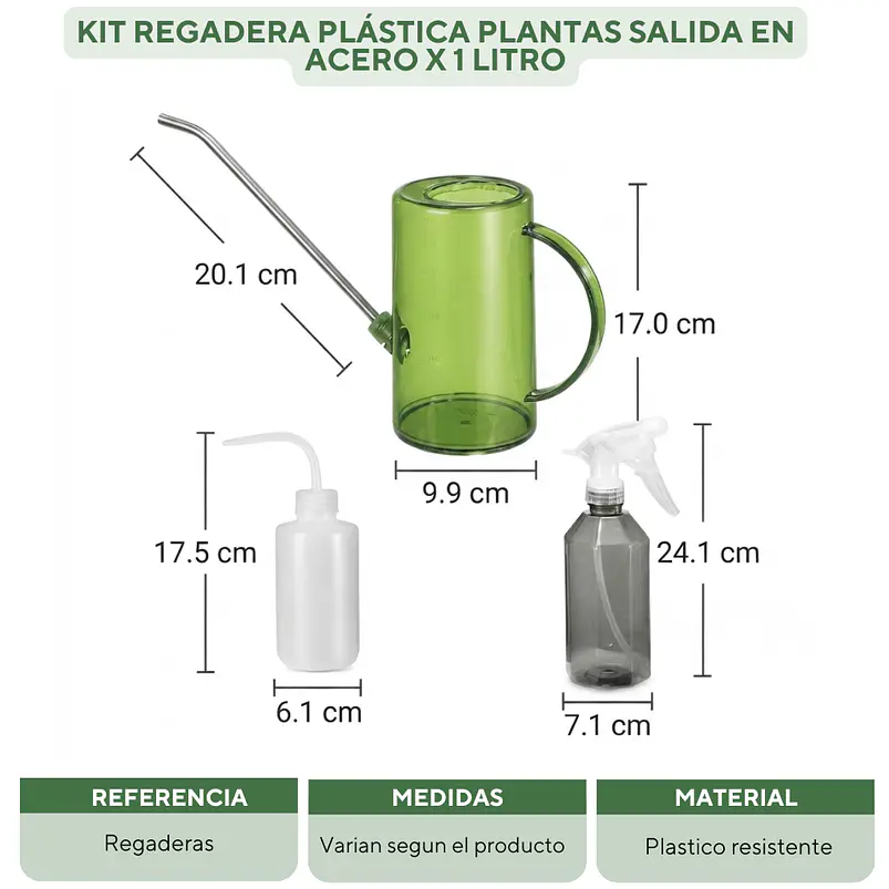 Kit Regadera Plástica Plantas Salida en Acero x 1 Litro 8