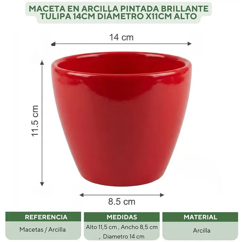 Maceta En Arcilla Pintada Brillante Tulipa 14cm Diámetro x11cm Alto 7