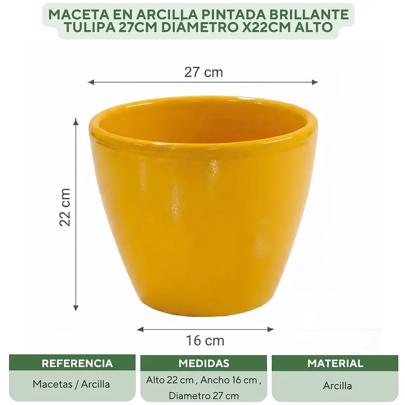 Maceta En Arcilla Pintada Brillante Tulipa 27cm Diámetro x22cm Alto 4