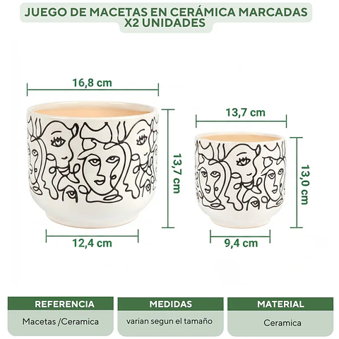 Juego De Macetas En Cerámica Marcadas x2 Unidades 