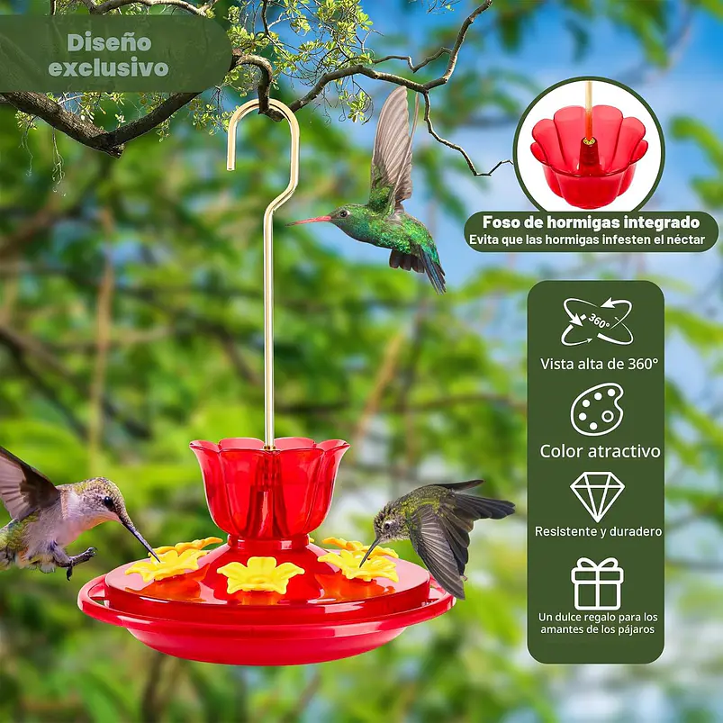 Bebedero Colibrí 200ml Colgante Plástico 6 Puertos x2 Unidades 7