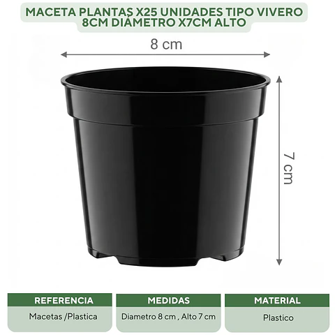 Maceta plantas x25 unidades tipo vivero 8cm diámetro x7cm alto