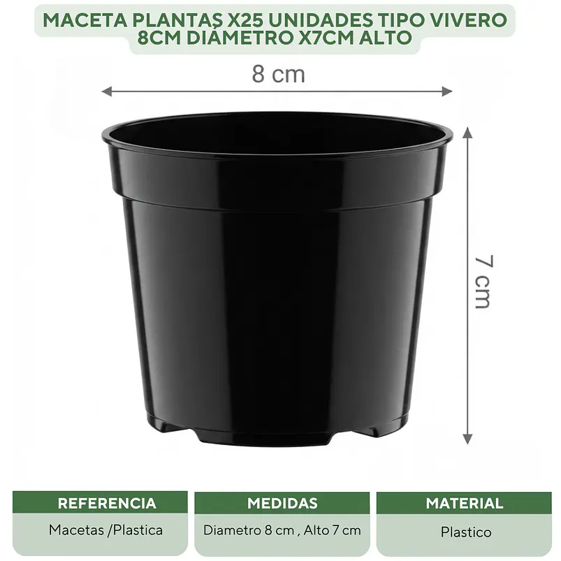 Maceta plantas x25 unidades tipo vivero 8cm diámetro x7cm alto 2