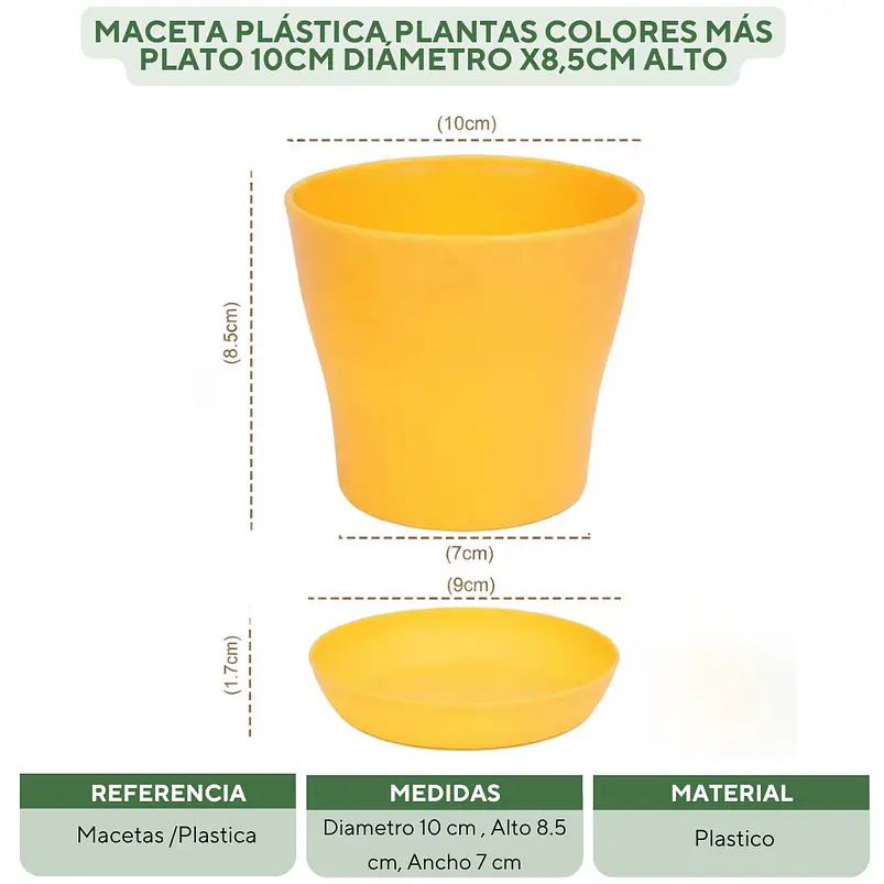Maceta Plástica Plantas Colores Más Plato 10cm Diámetro x8,5cm Alto 2