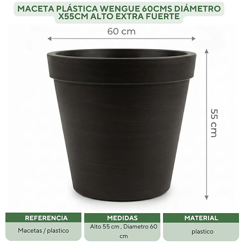 Maceta Plástica Wengue 60cms Diámetro x55cm Alto Extra Fuerte
