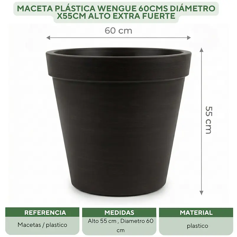 Maceta Plástica Wengue 60cms Diámetro x55cm Alto Extra Fuerte 2