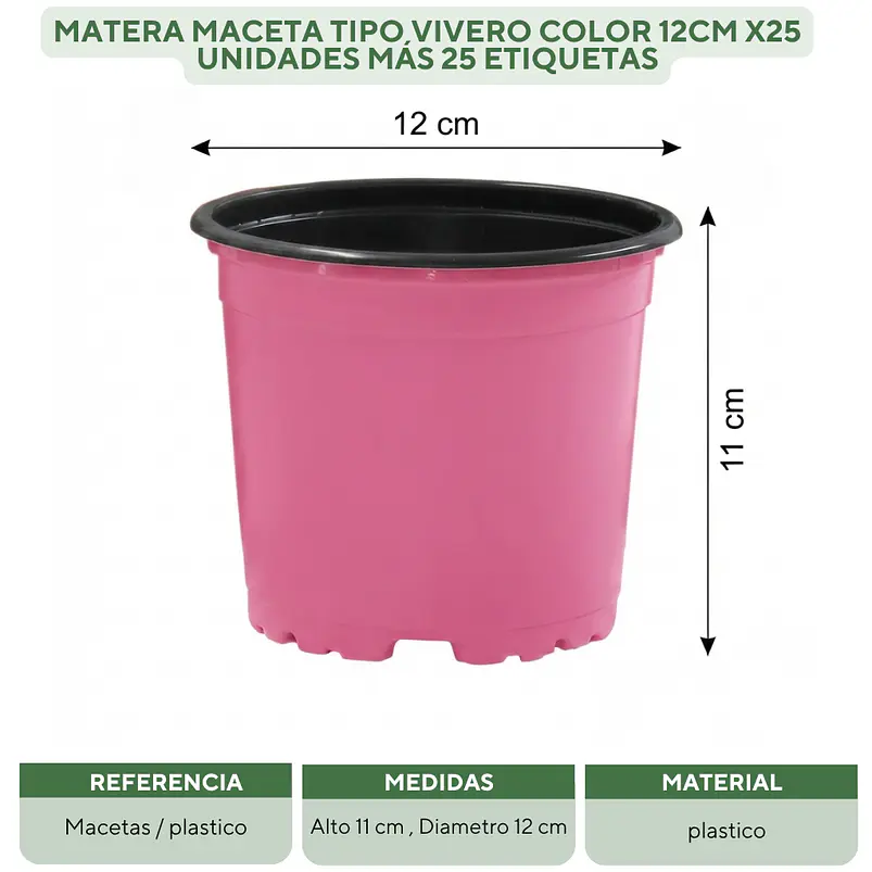 Matera Maceta Tipo Vivero Color 12cm x25 Unidades Más 25 Etiquetas 8
