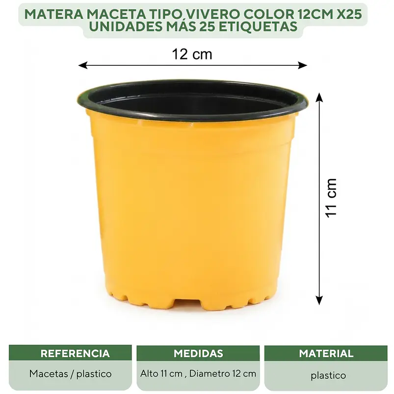 Matera Maceta Tipo Vivero Color 12cm x25 Unidades Más 25 Etiquetas 9