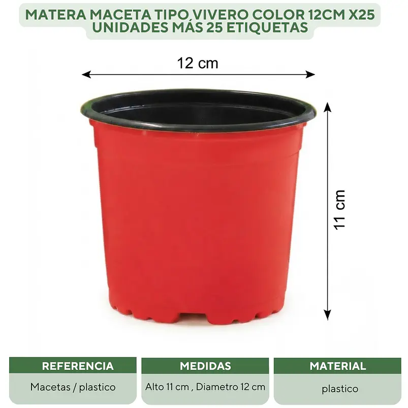 Matera Maceta Tipo Vivero Color 12cm x25 Unidades Más 25 Etiquetas 10