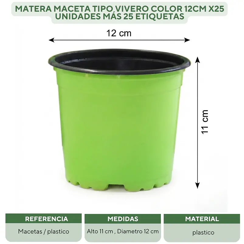 Matera Maceta Tipo Vivero Color 12cm x25 Unidades Más 25 Etiquetas 11