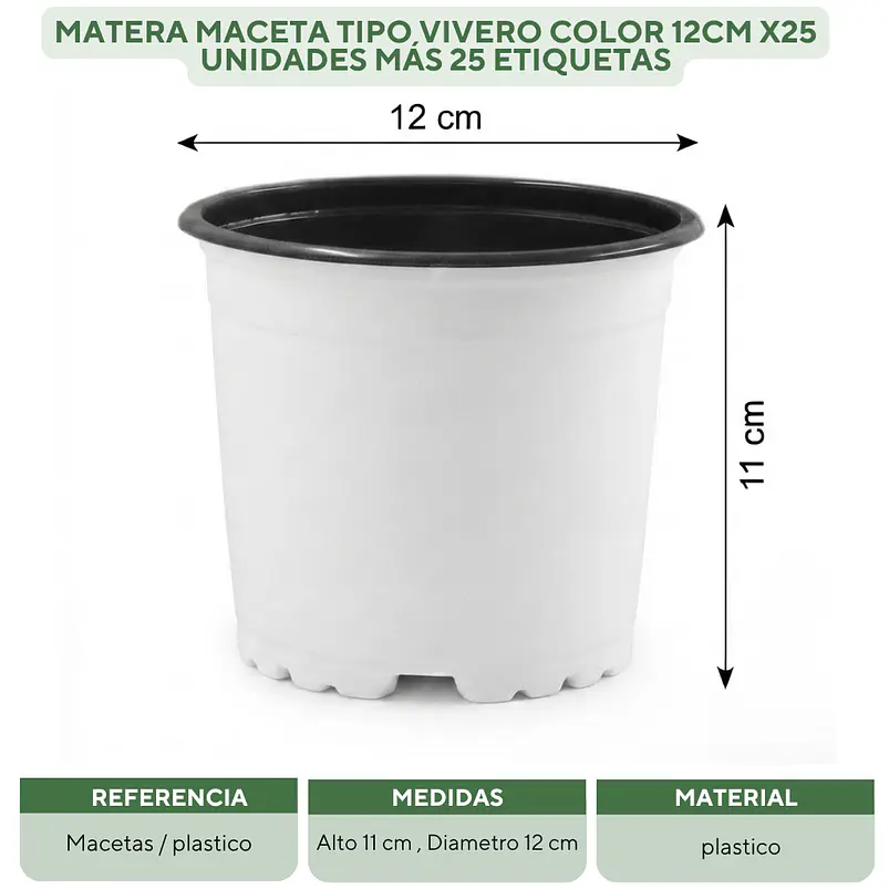 Matera Maceta Tipo Vivero Color 12cm x25 Unidades Más 25 Etiquetas 12