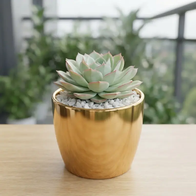 Maceta Plástica Bahía Chrome Metalizado 9cm Diámetro x8cm Alto 10
