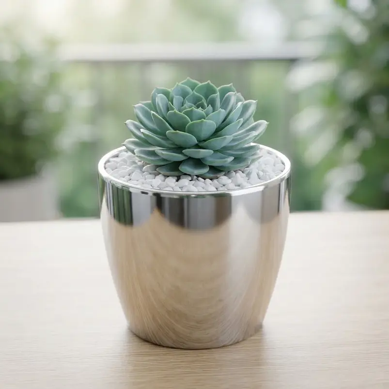 Maceta Plástica Bahía Chrome Metalizado 9cm Diámetro x8cm Alto 11
