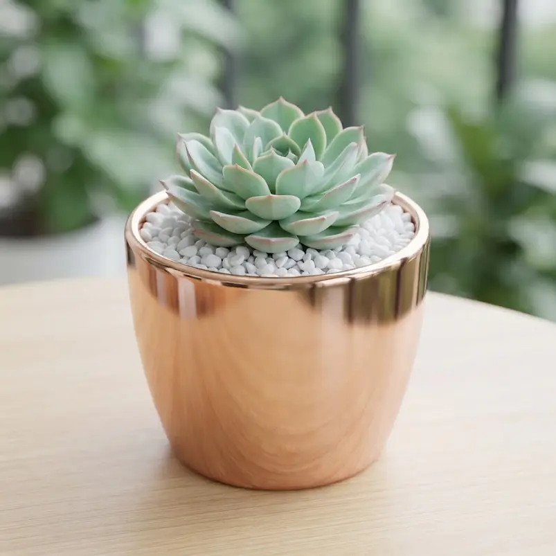 Maceta Plástica Bahía Chrome Metalizado 9cm Diámetro x8cm Alto 12