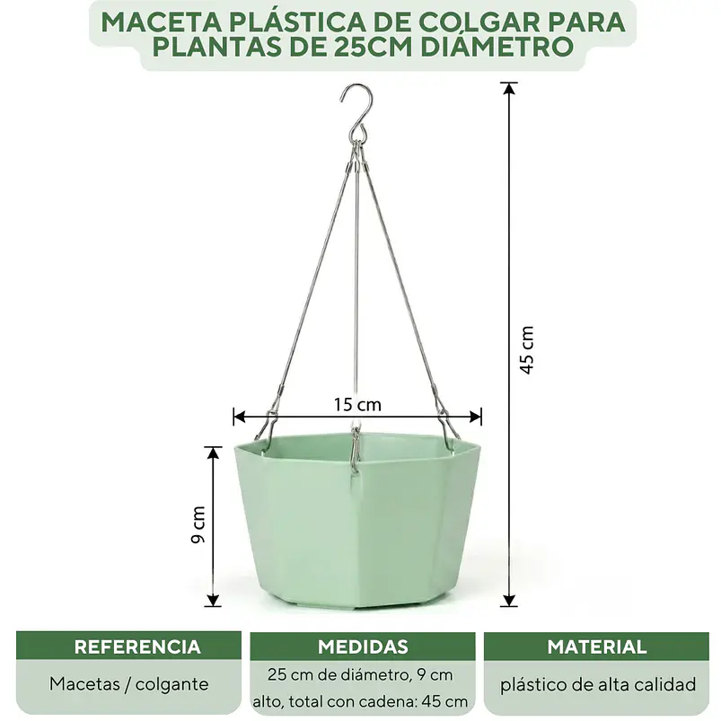 Maceta Plástica De Colgar Para Plantas de 25cm Diámetro 13