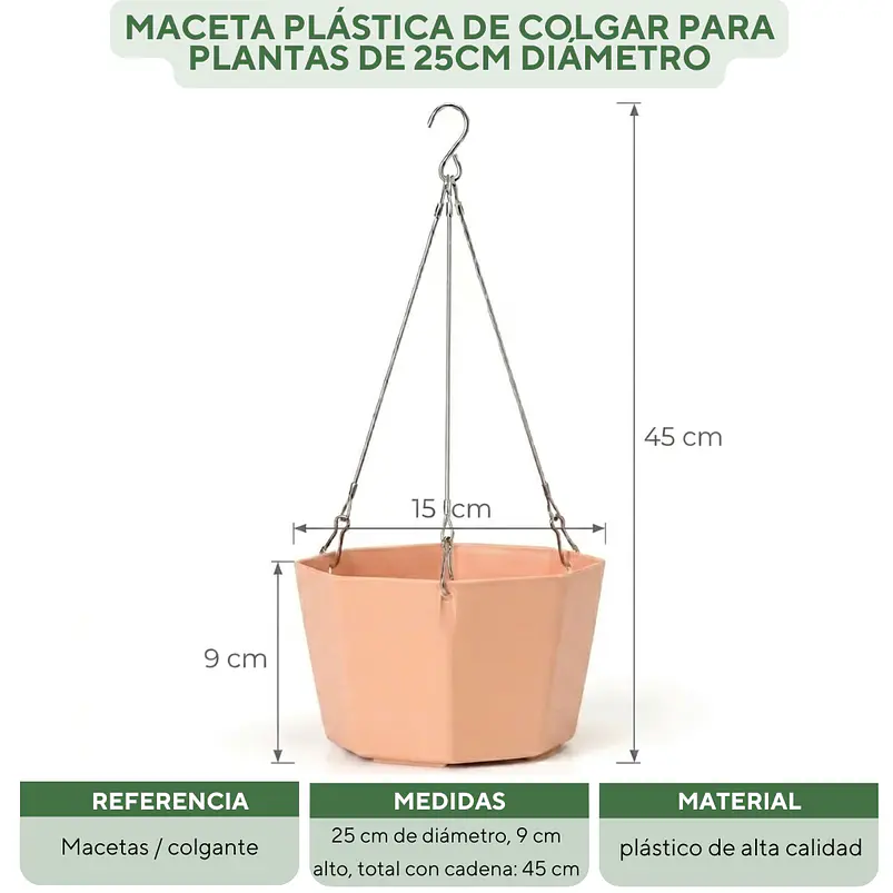Maceta Plástica De Colgar Para Plantas de 25cm Diámetro 14