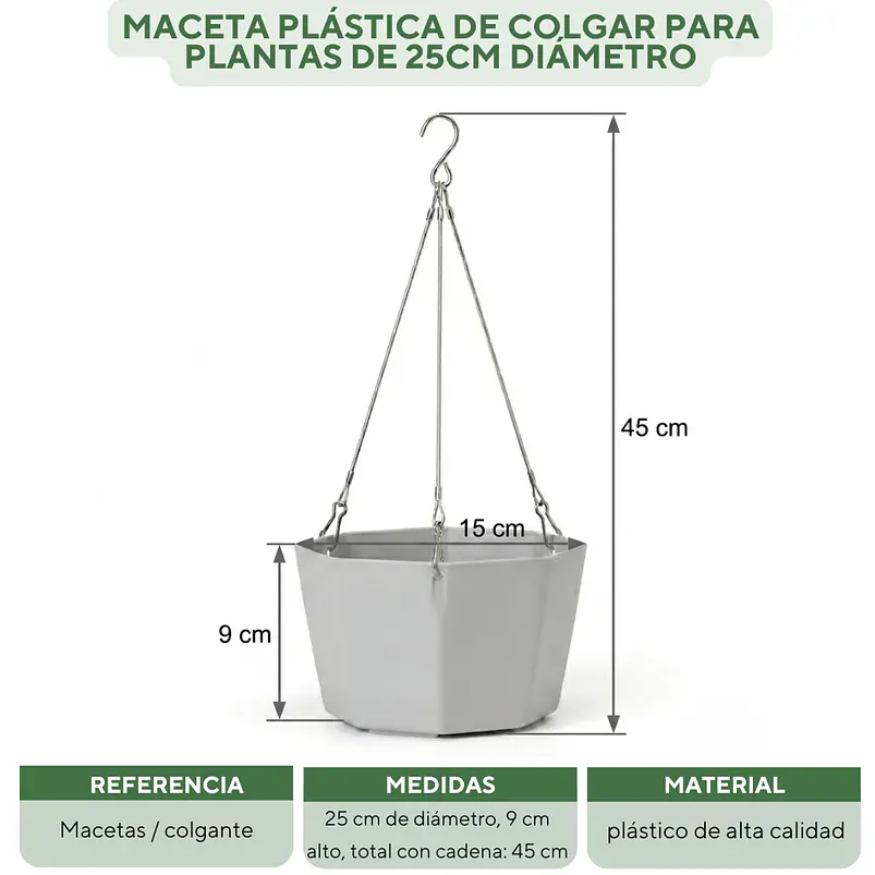 Maceta Plástica De Colgar Para Plantas de 25cm Diámetro 15