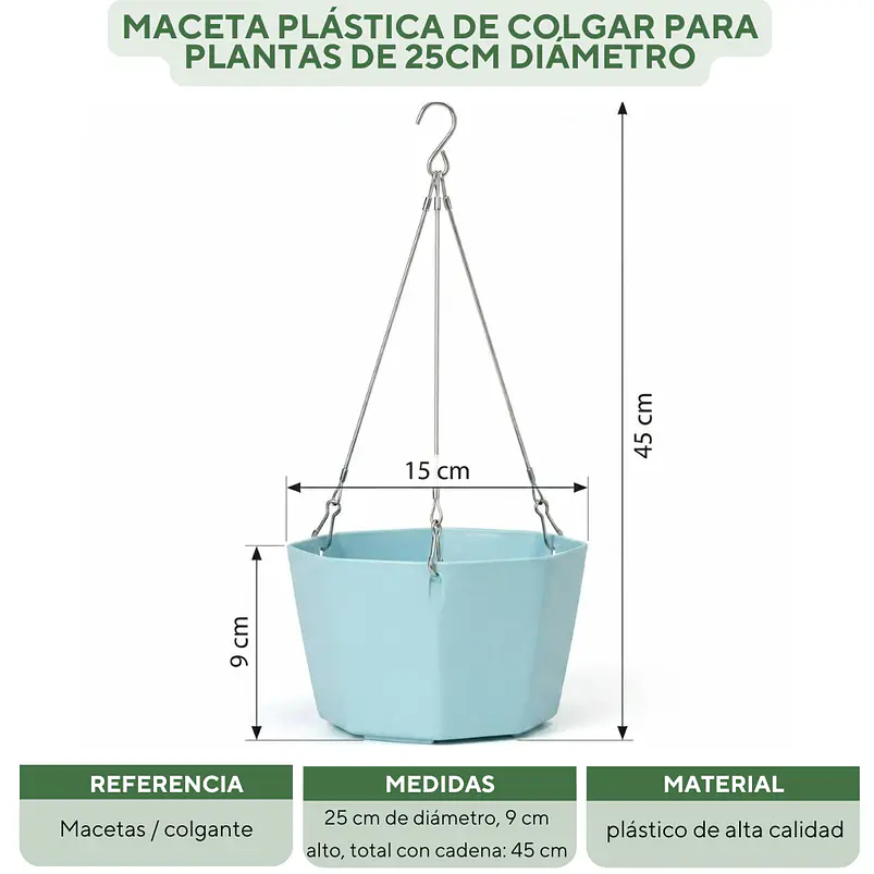 Maceta Plástica De Colgar Para Plantas de 25cm Diámetro 17