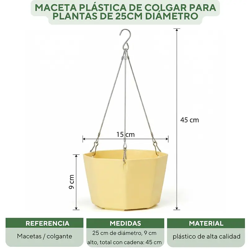 Maceta Plástica De Colgar Para Plantas de 25cm Diámetro 18