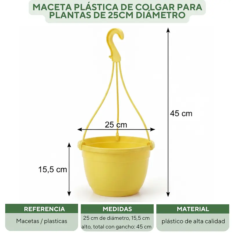 Maceta Plástica De Colgar Para Plantas De 25cm Diámetro 12