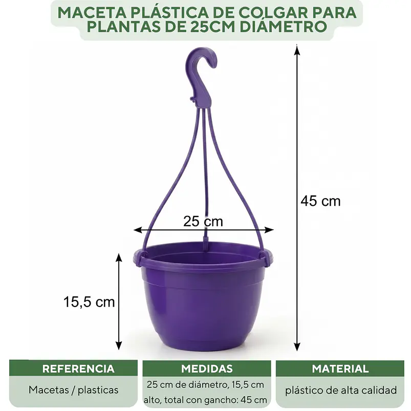 Maceta Plástica De Colgar Para Plantas De 25cm Diámetro 13