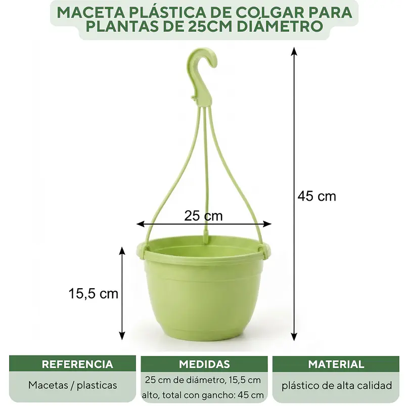 Maceta Plástica De Colgar Para Plantas De 25cm Diámetro 14
