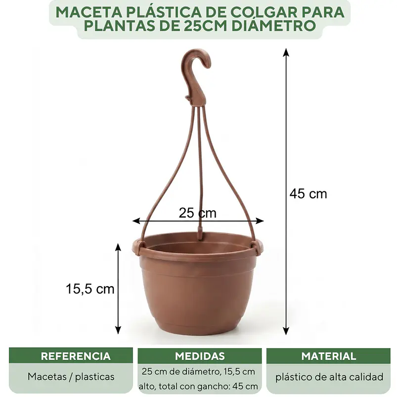 Maceta Plástica De Colgar Para Plantas De 25cm Diámetro 16