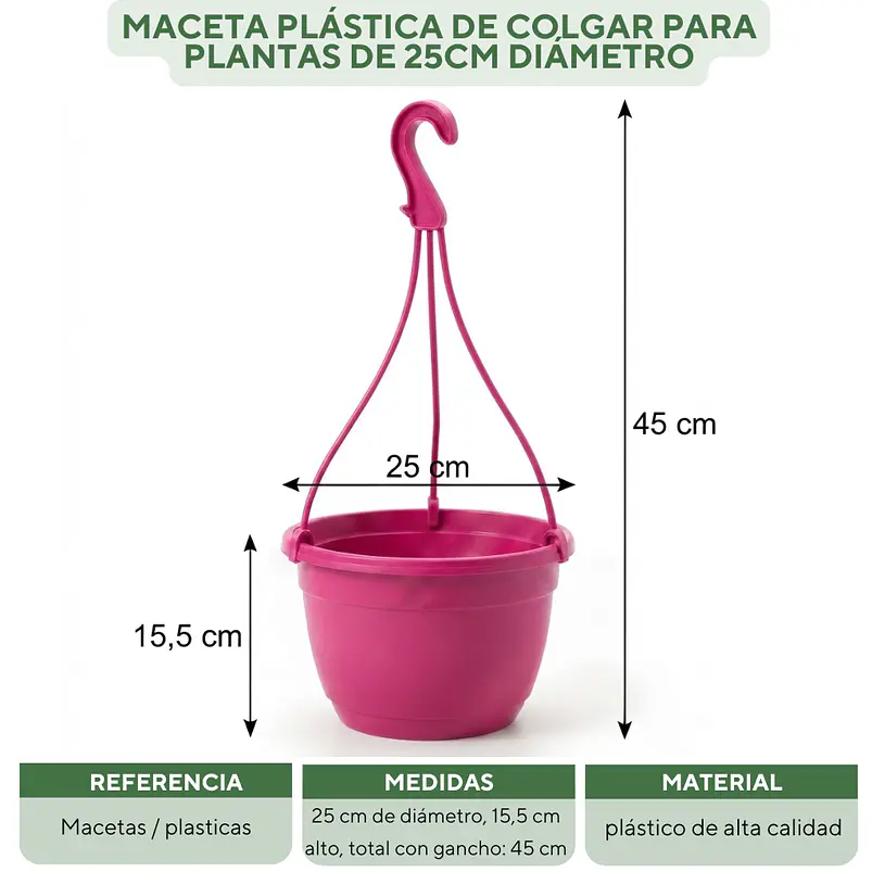 Maceta Plástica De Colgar Para Plantas De 25cm Diámetro 17
