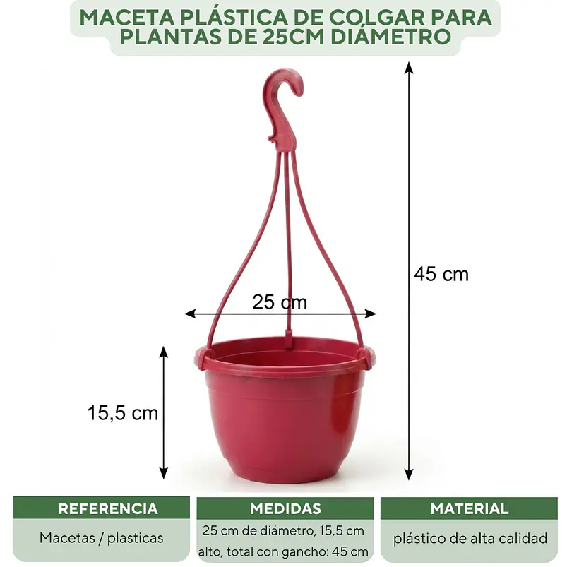 Maceta Plástica De Colgar Para Plantas De 25cm Diámetro 18
