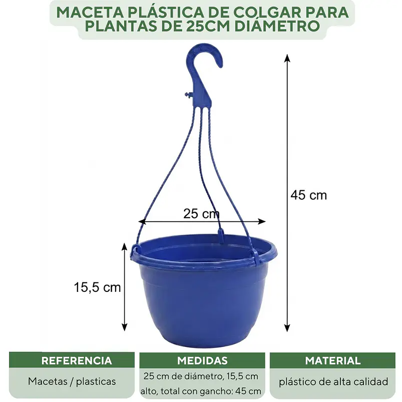 Maceta Plástica De Colgar Para Plantas De 25cm Diámetro 19