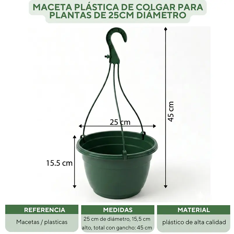 Maceta Plástica De Colgar Para Plantas De 25cm Diámetro 20