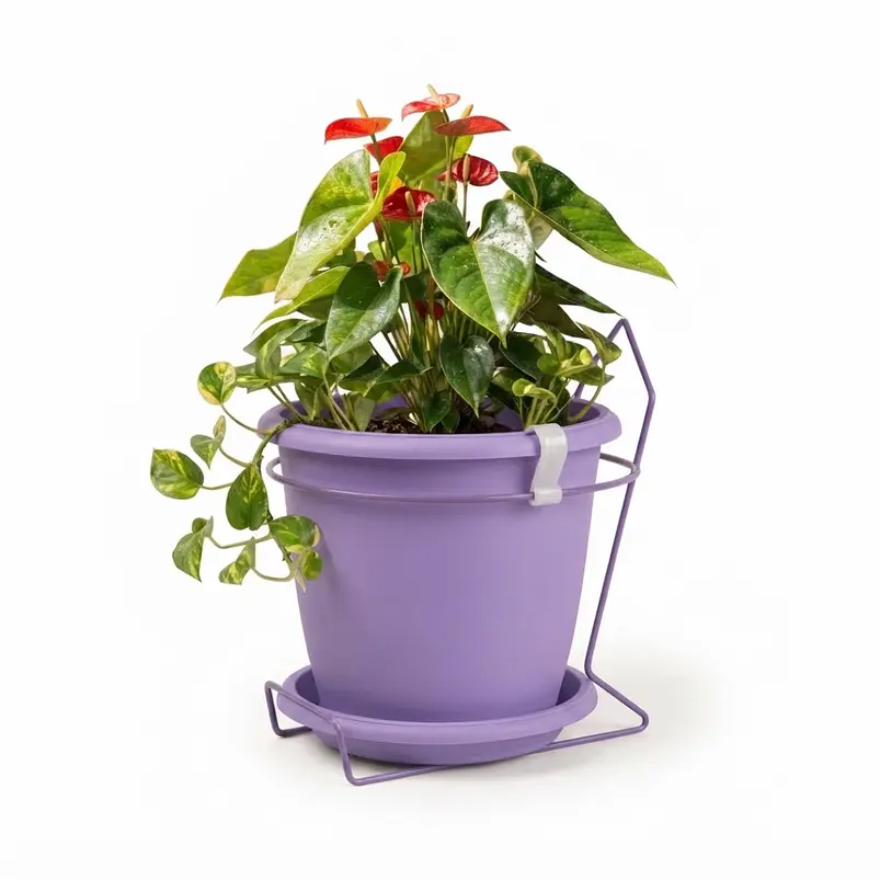 Maceta plástica colores soporte pared más plato 18cm diámetro x15cm 17