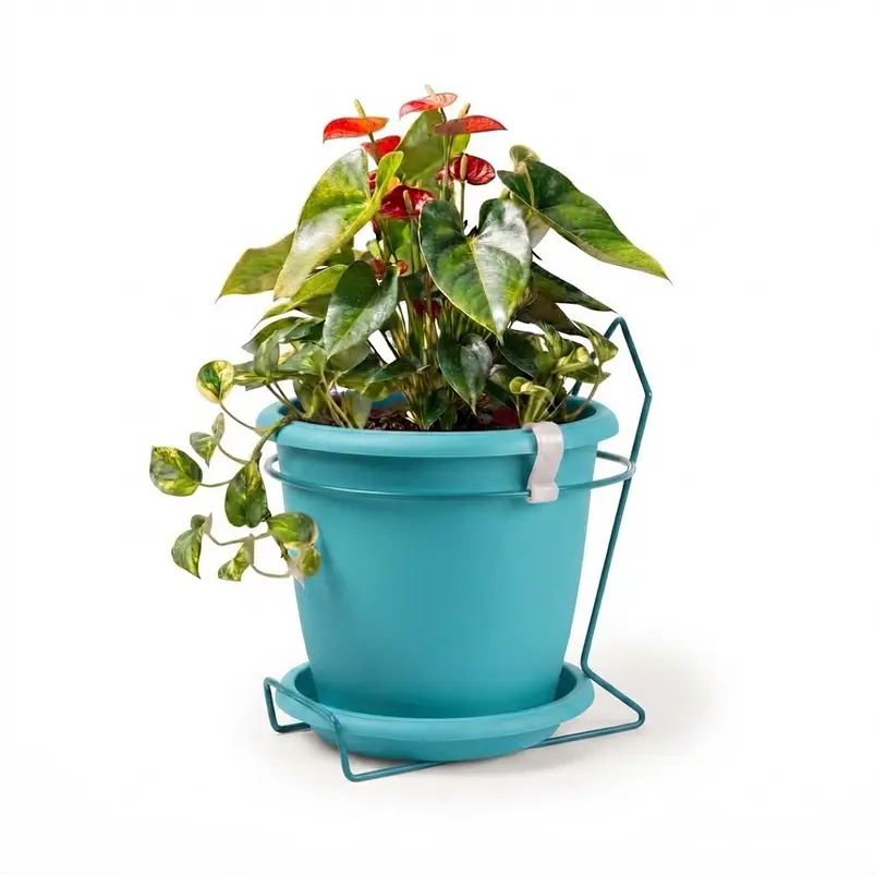 Maceta plástica colores soporte pared más plato 18cm diámetro x15cm 18