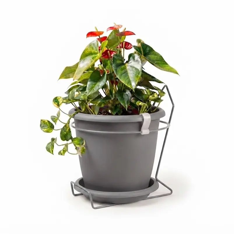 Maceta plástica colores soporte pared más plato 18cm diámetro x15cm 19